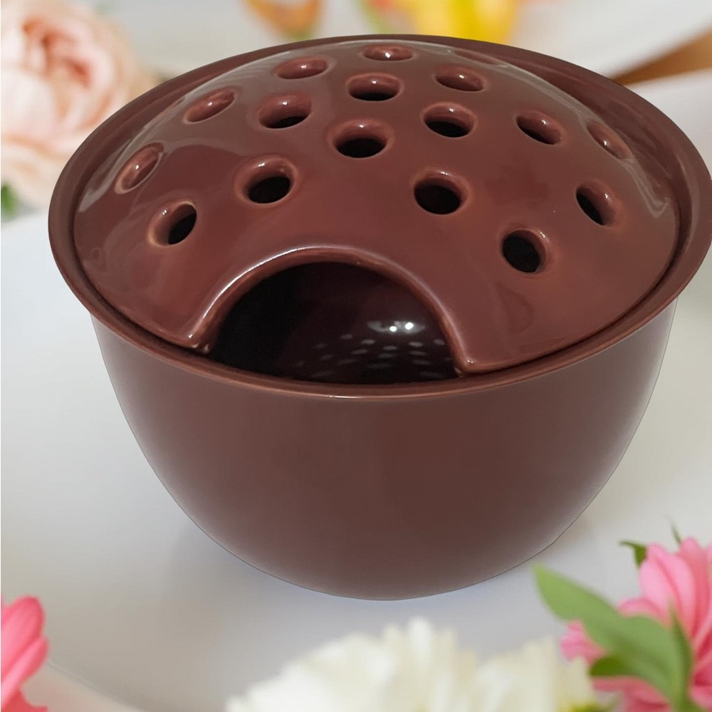 Brown Ceramic Flower Frog Bowl